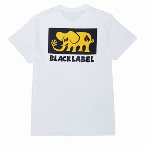 Black Label Elephant Block T-Shirt - White V neck