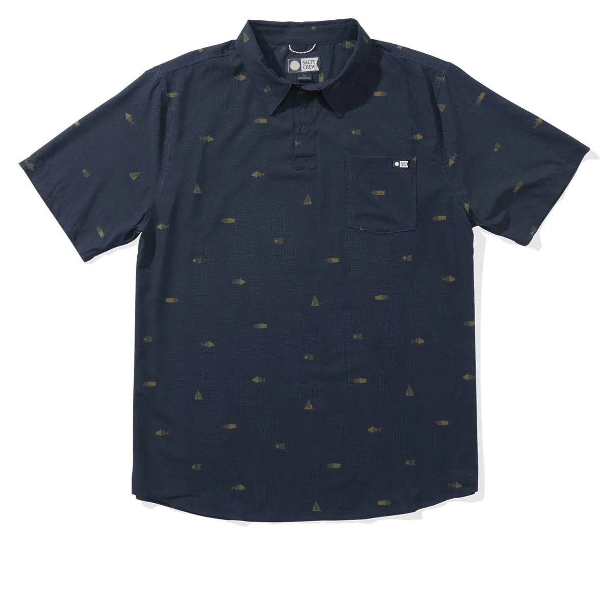 Stretchable Fabric Functional Pocket Salty Crew Mayday Perf Tech Polo Shirt - Navy