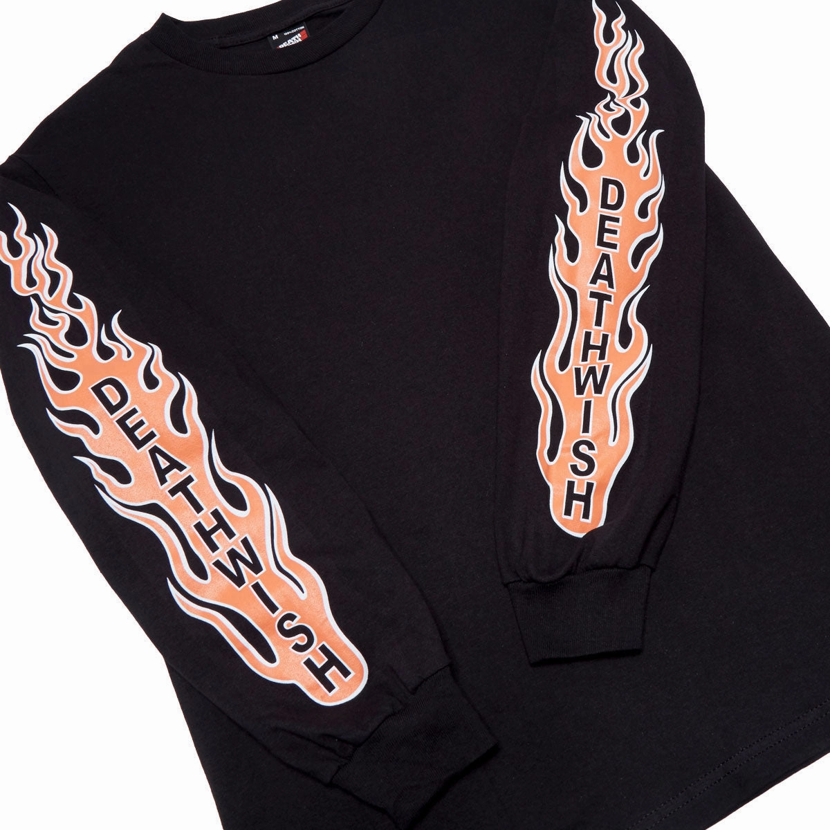 Elegant Detail short sleeved Deathwish Flame Long Sleeve T-Shirt - Black