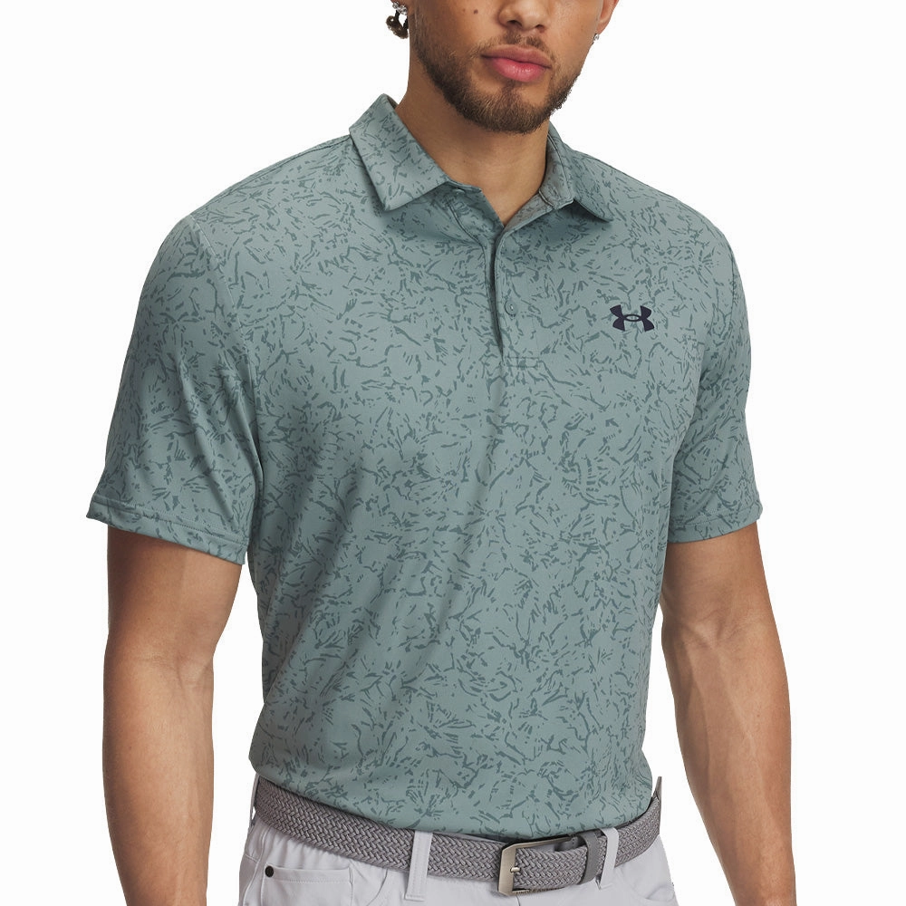 Under Armour Playoff 3.0 Printed Polo Shirt - Serpentine/Jasper Blue/Midnight Navy AntiBacterialTreatment Low Impact Processing