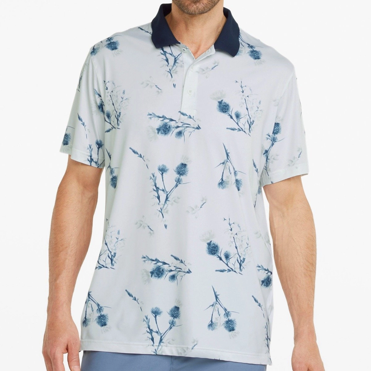 Puma MATTR Lowlands Polo Shirt - Bright White/Navy Blazer Eco Friendly Dyes SlimFit