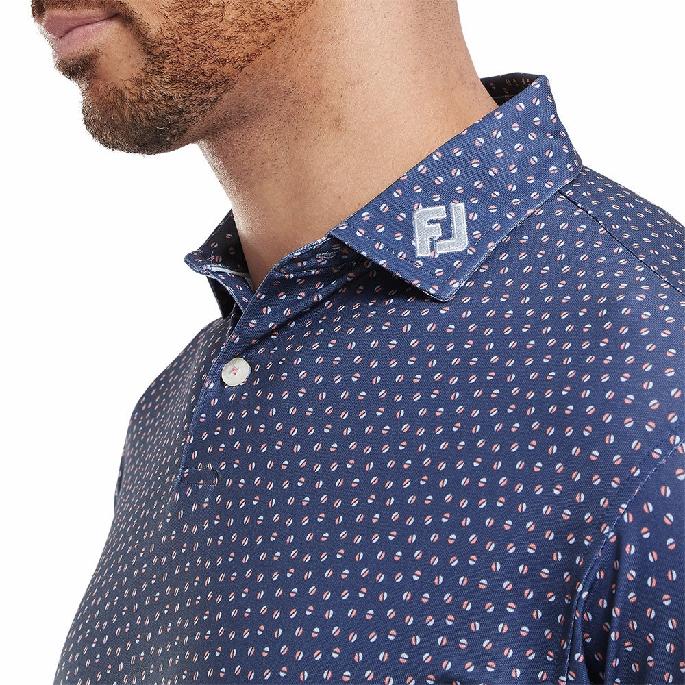 Chic and Cozy Wear Relaxed Wear FootJoy Bounce Print Pique Polo Shirt - Dark Denim