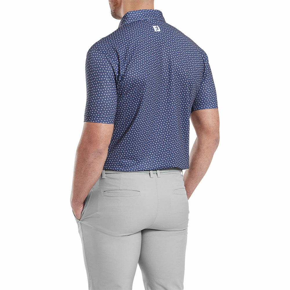 FootJoy Bounce Print Pique Polo Shirt - Dark Denim Short Sleeve Edgy