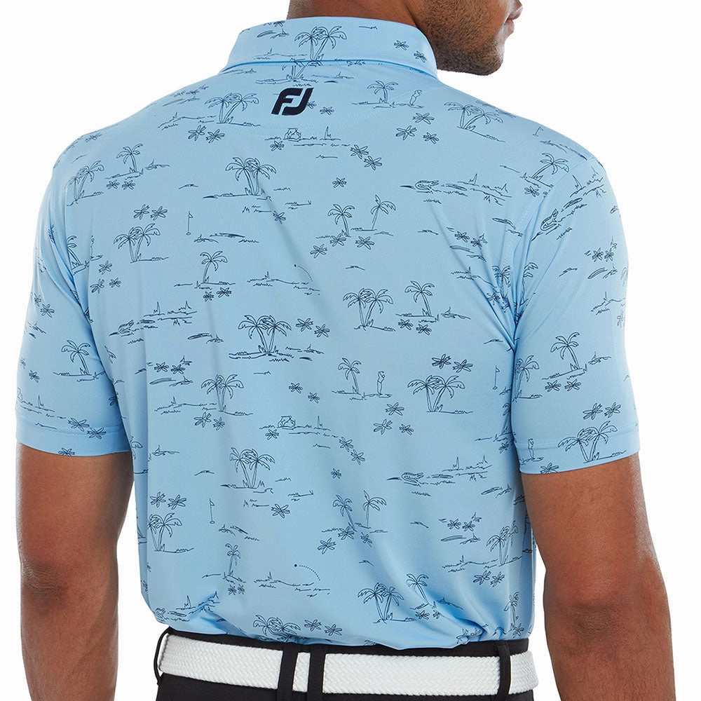 RibbedNeckBanding FootJoy Tropic Print Polo Shirt - True Navy