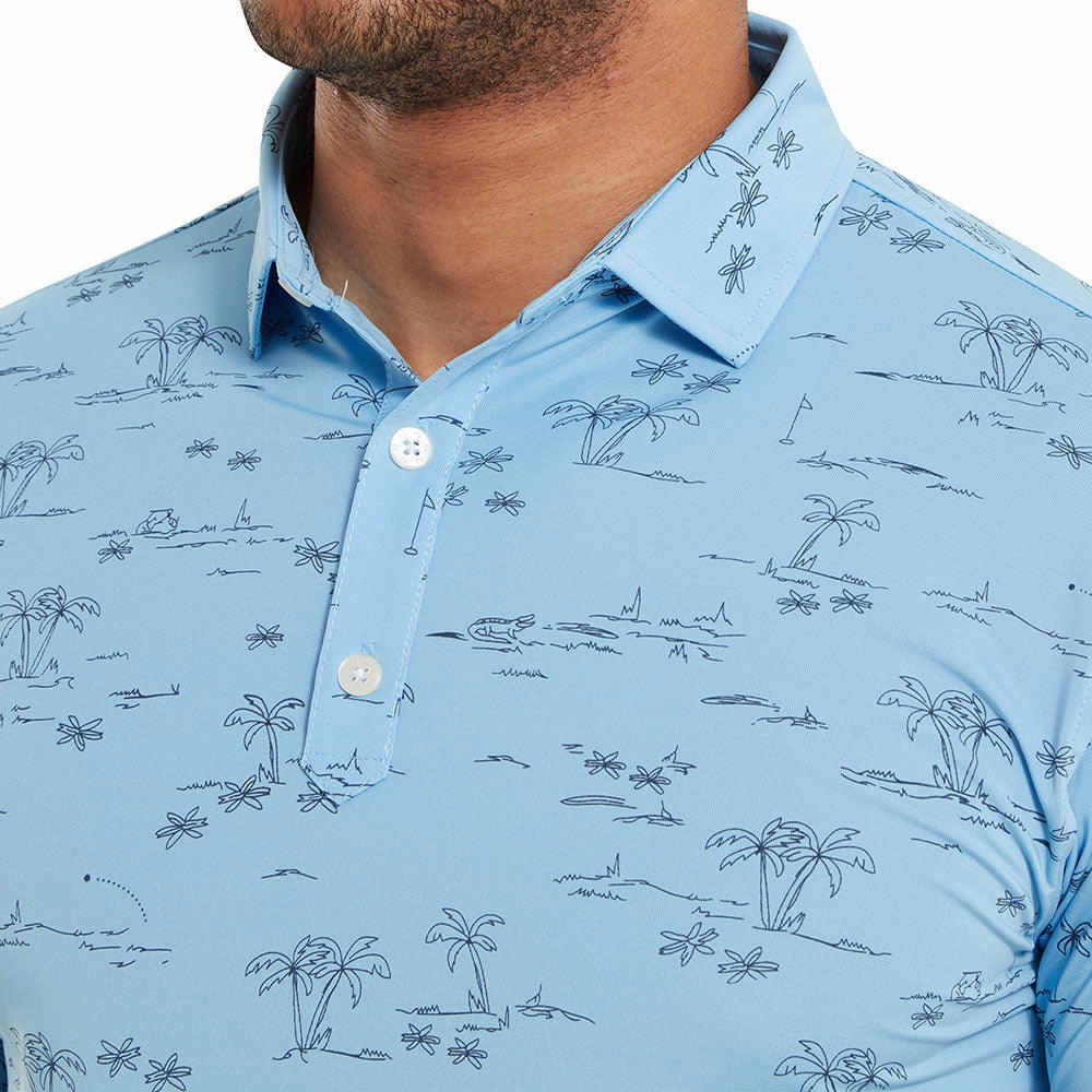 Lint Resistant Surface Soft Fit Wear FootJoy Tropic Print Polo Shirt - True Navy