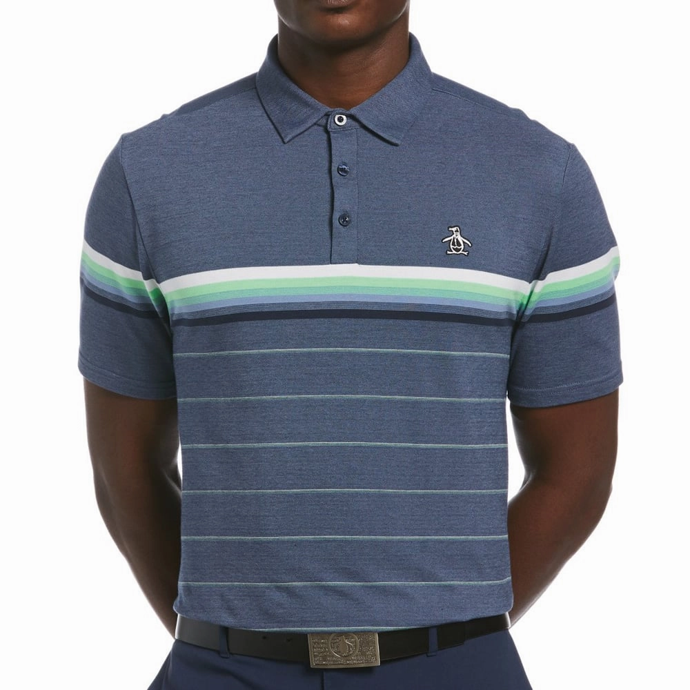 Soft and Stylish Original Penguin Engineered Energy Stripe Polo Shirt - Black Iris