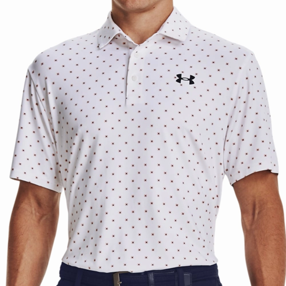 Under Armour Playoff 3.0 Printed Polo Shirt - White/Pink Fizz Seasonal Trend Reinforced Hemline