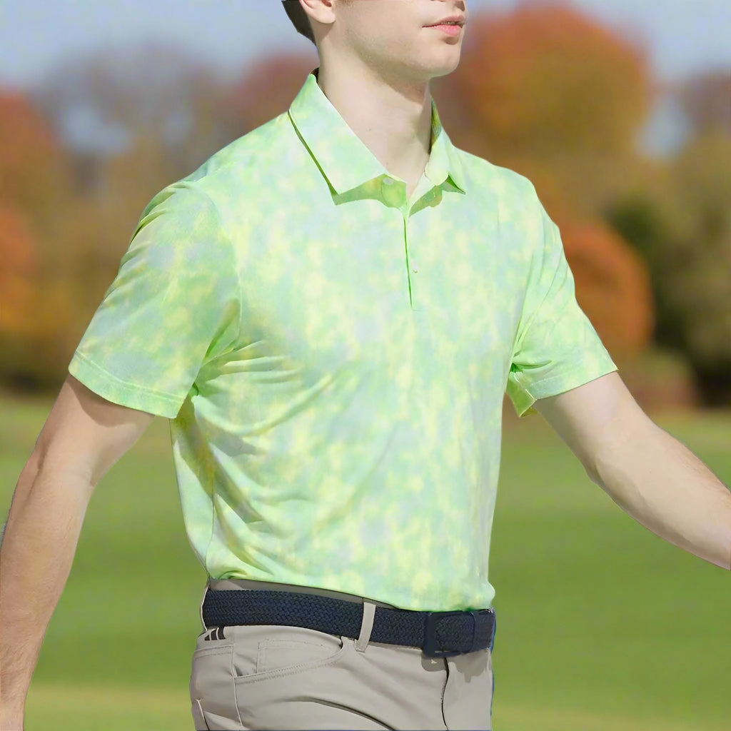safe for skin Holiday Trend adidas Ultimate365 Textured Print Polo Shirt - White/Lime Burst