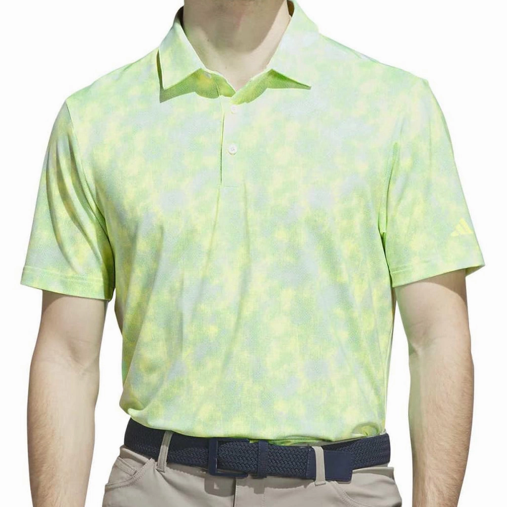 adidas Ultimate365 Textured Print Polo Shirt - White/Lime Burst ethical