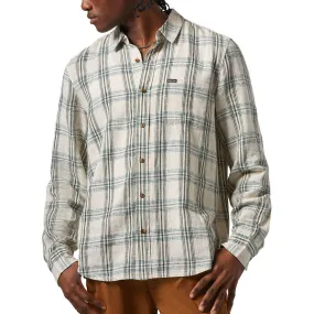 Brixton Charter Linen Blend Long Sleeve Shirt - Off White/Ivy Green Plaid garden party