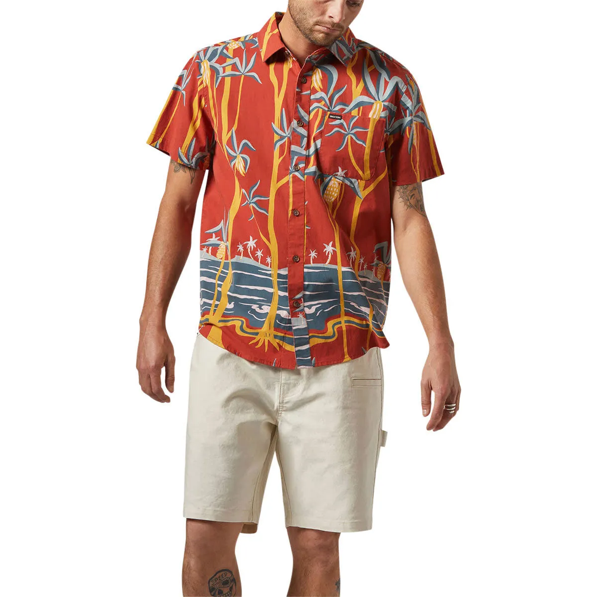 Quick Dry Construction Brixton Charter Print Shirt - Dark Red Scenic Trip