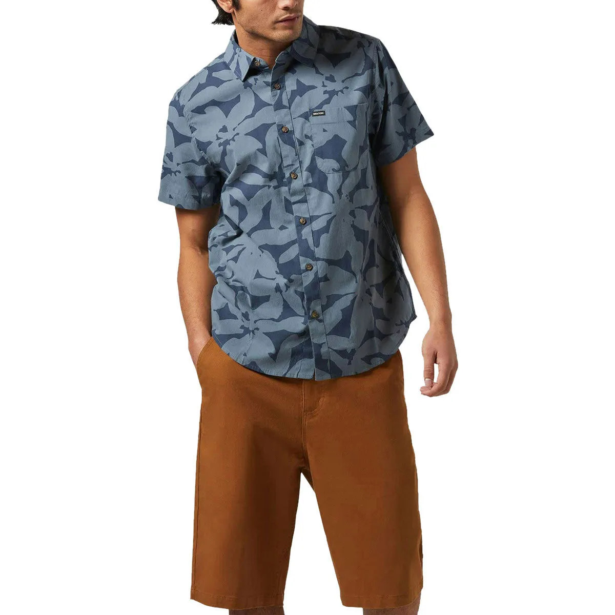 Brixton Charter Print Shirt - Washed Navy/Azure Blue Floral color block Year-Round Favorite