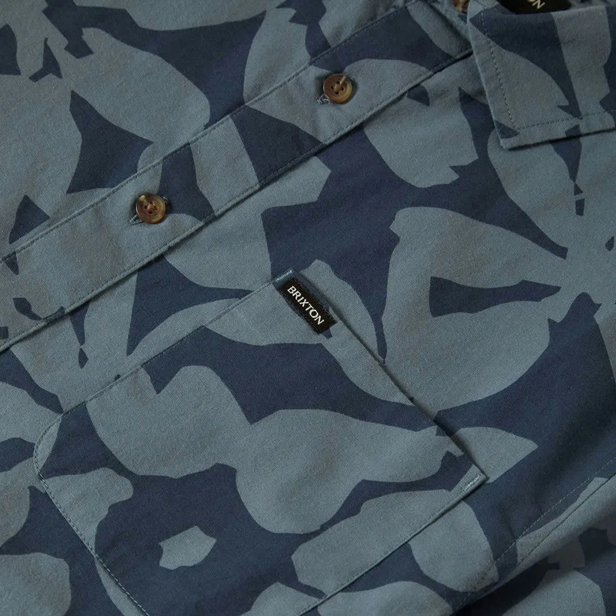 Brixton Charter Print Shirt - Washed Navy/Azure Blue Floral Retro Vibe Microfiber Material