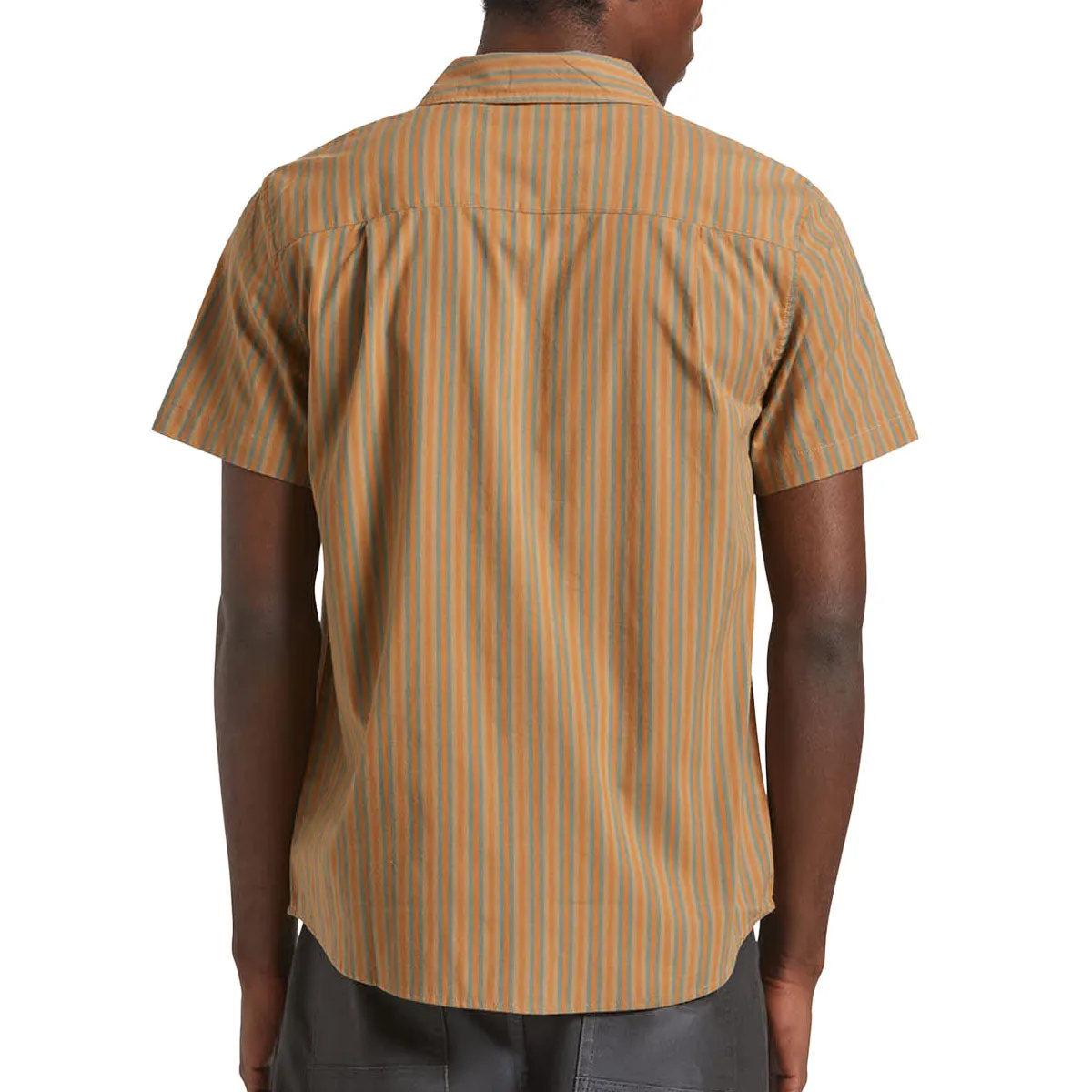 Brixton Charter Stripe Shirt - Rustic Caramel/Night Sage Minimalist Closure Sophisticated Look