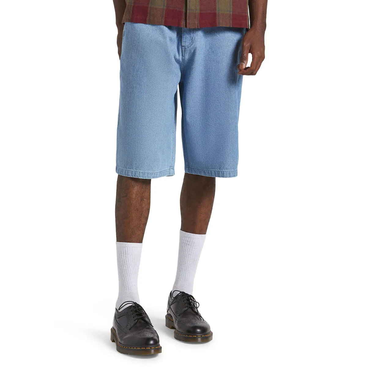 Brixton Choice Chino Baggy Shorts - Light Wash Denim Herringbone Ergonomic Curved Seams Linen shorts