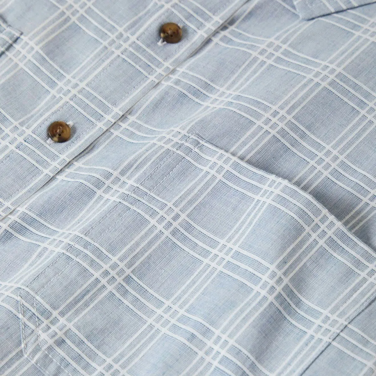 Brixton Cru Oxford Plaid Shirt - Light Blue/White Plaid Multipocket Style