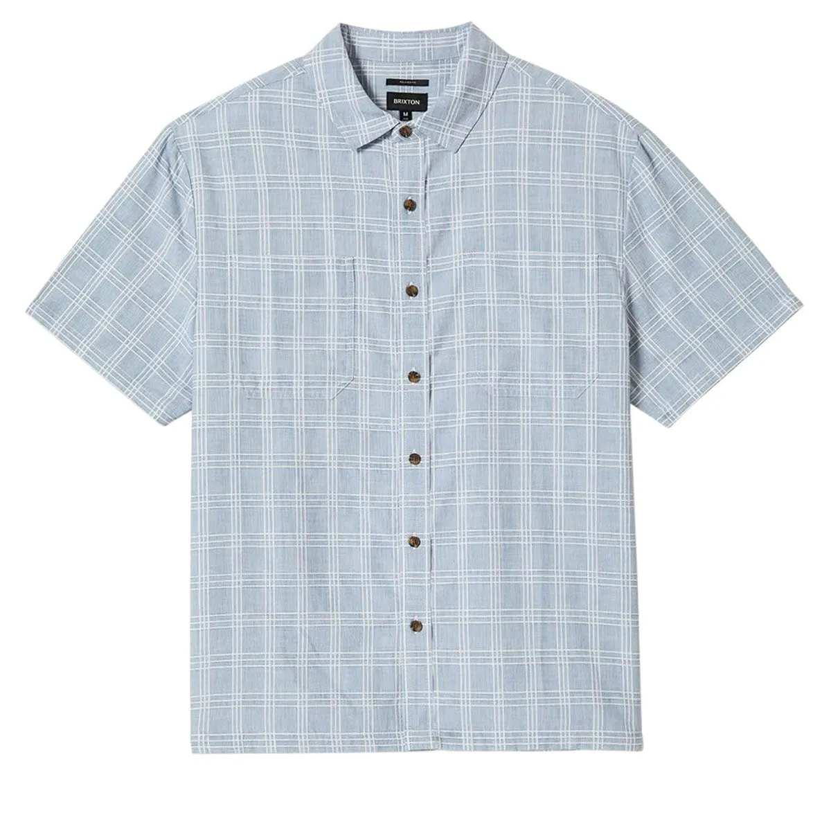 Classic Look Tailored Style Brixton Cru Oxford Plaid Shirt - Light Blue/White Plaid
