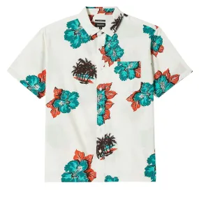 Embellished Neckline Brixton Cru Print Shirt - Off White/Aquatic Green Floral