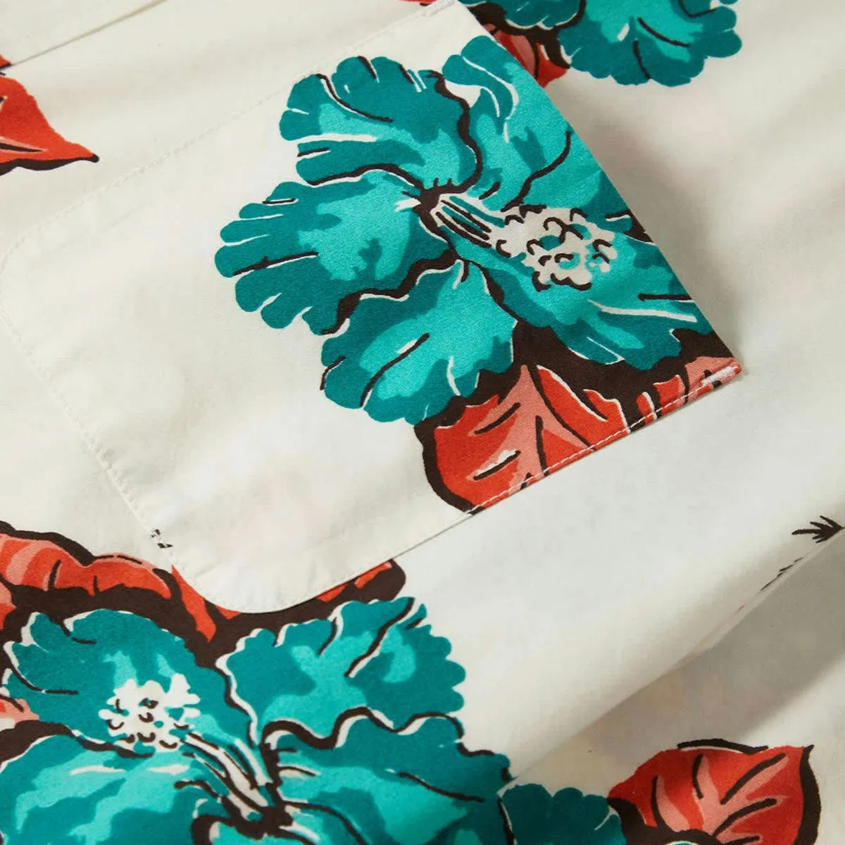 Premium Finish Multi Pocket Utility Brixton Cru Print Shirt - Off White/Aquatic Green Floral