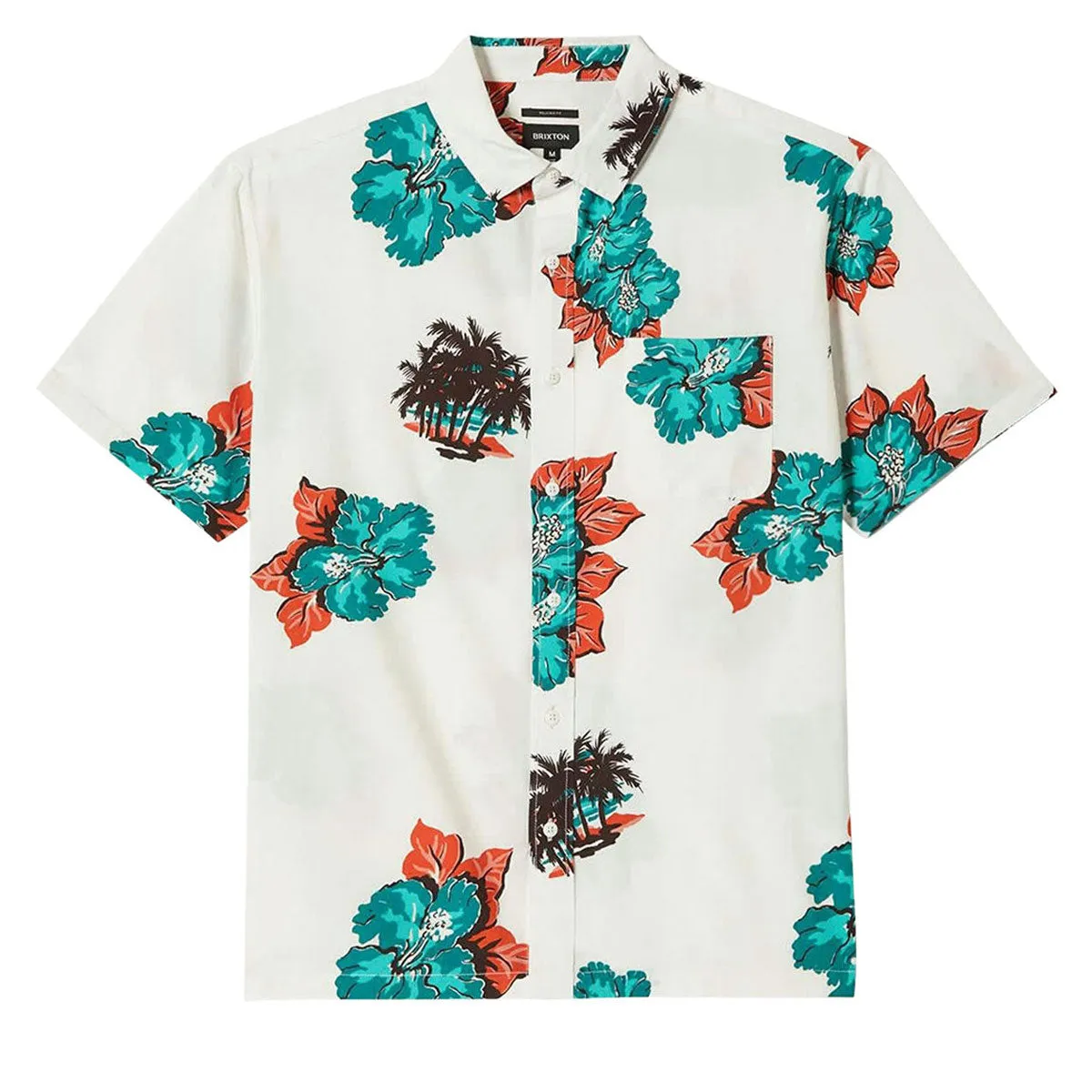 Embellished Neckline Brixton Cru Print Shirt - Off White/Aquatic Green Floral