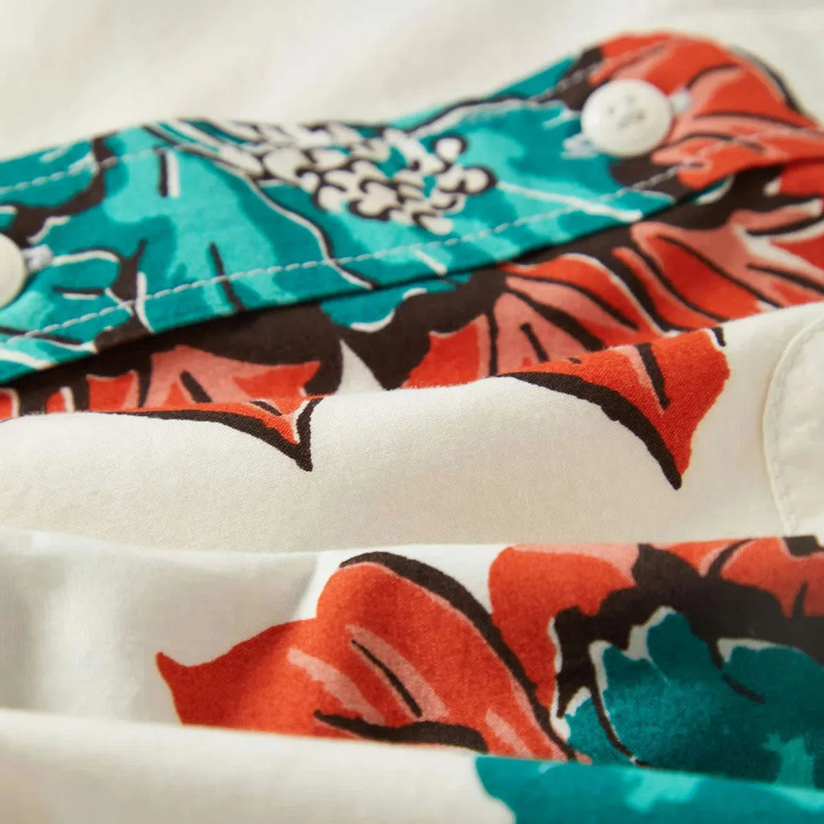 Brixton Cru Print Shirt - Off White/Aquatic Green Floral Striped Design Earthy Palette