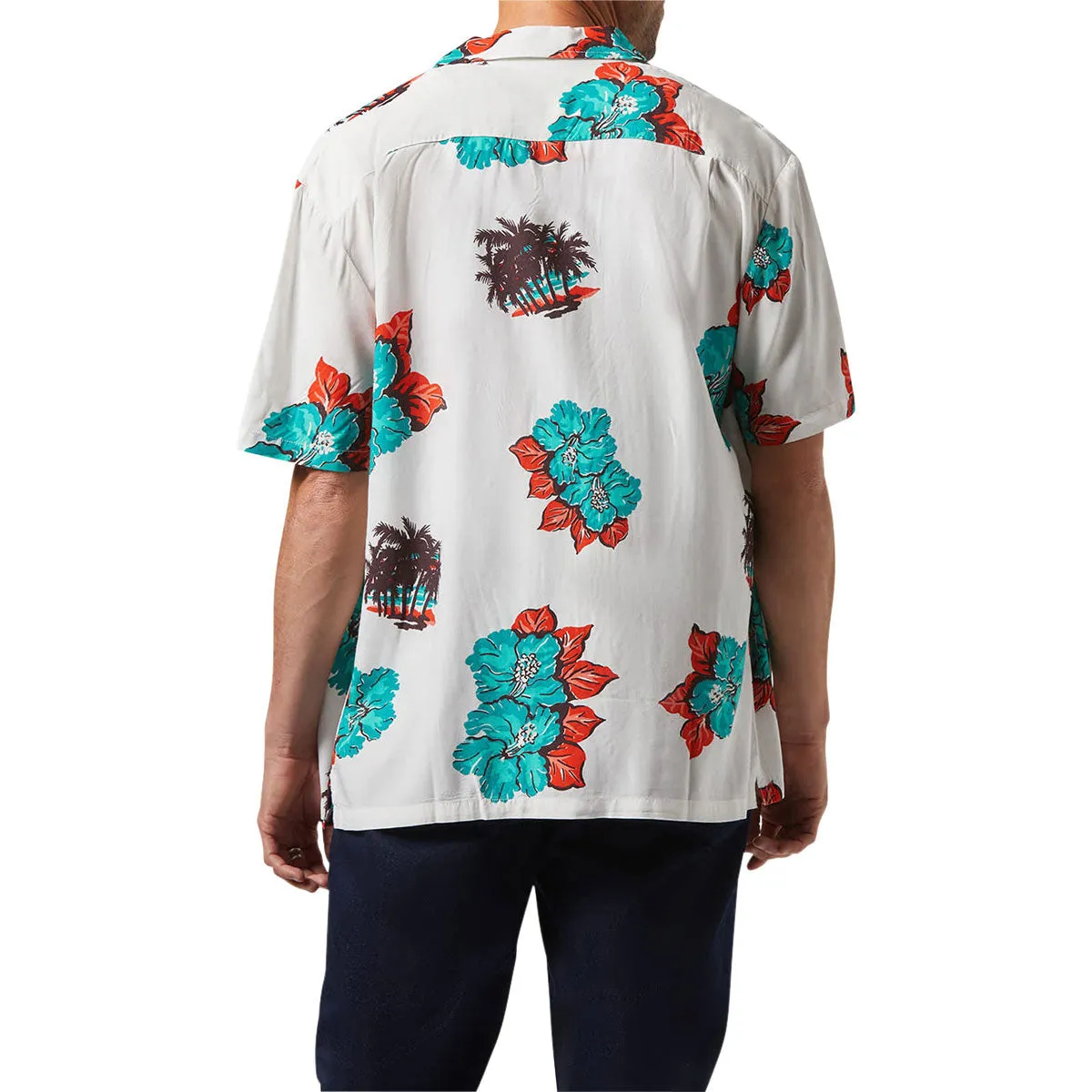 Brixton Cru Print Shirt - Off White/Aquatic Green Floral Functional Design