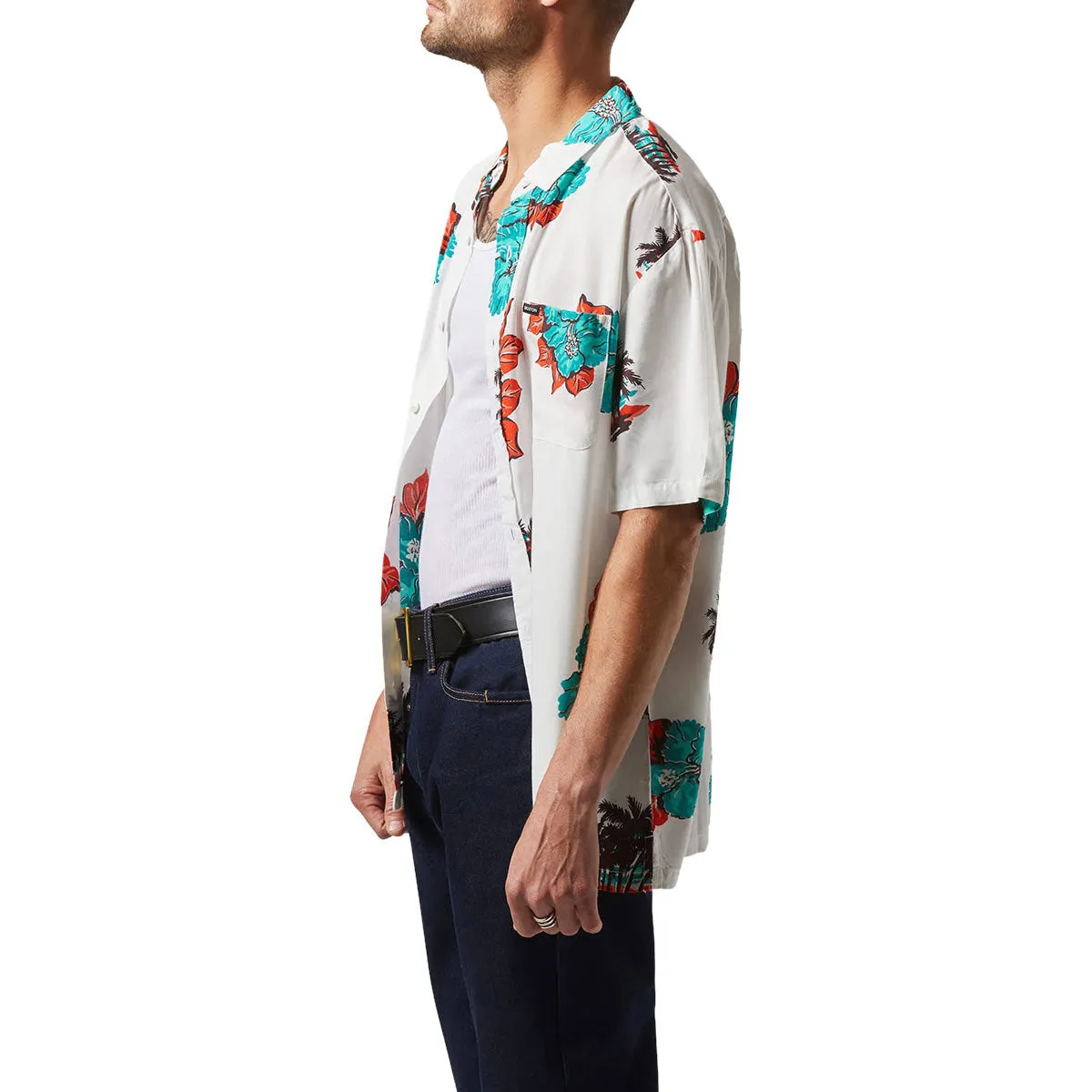 Creative Professional Cocktail Party Brixton Cru Print Shirt - Off White/Aquatic Green Floral