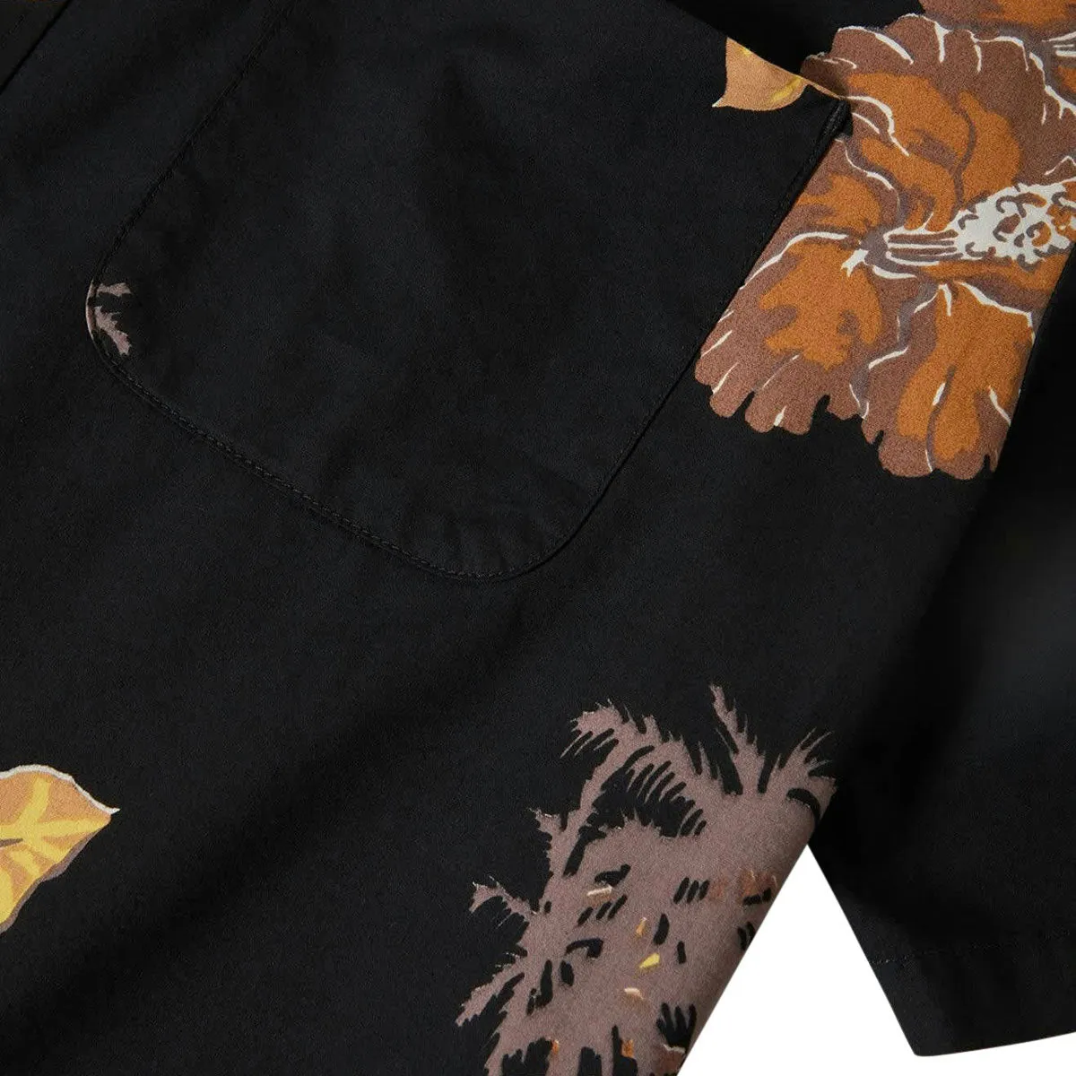 Breathable Material Loose Fit Brixton Cru Print Shirt - Washed Black/Charcoal Floral