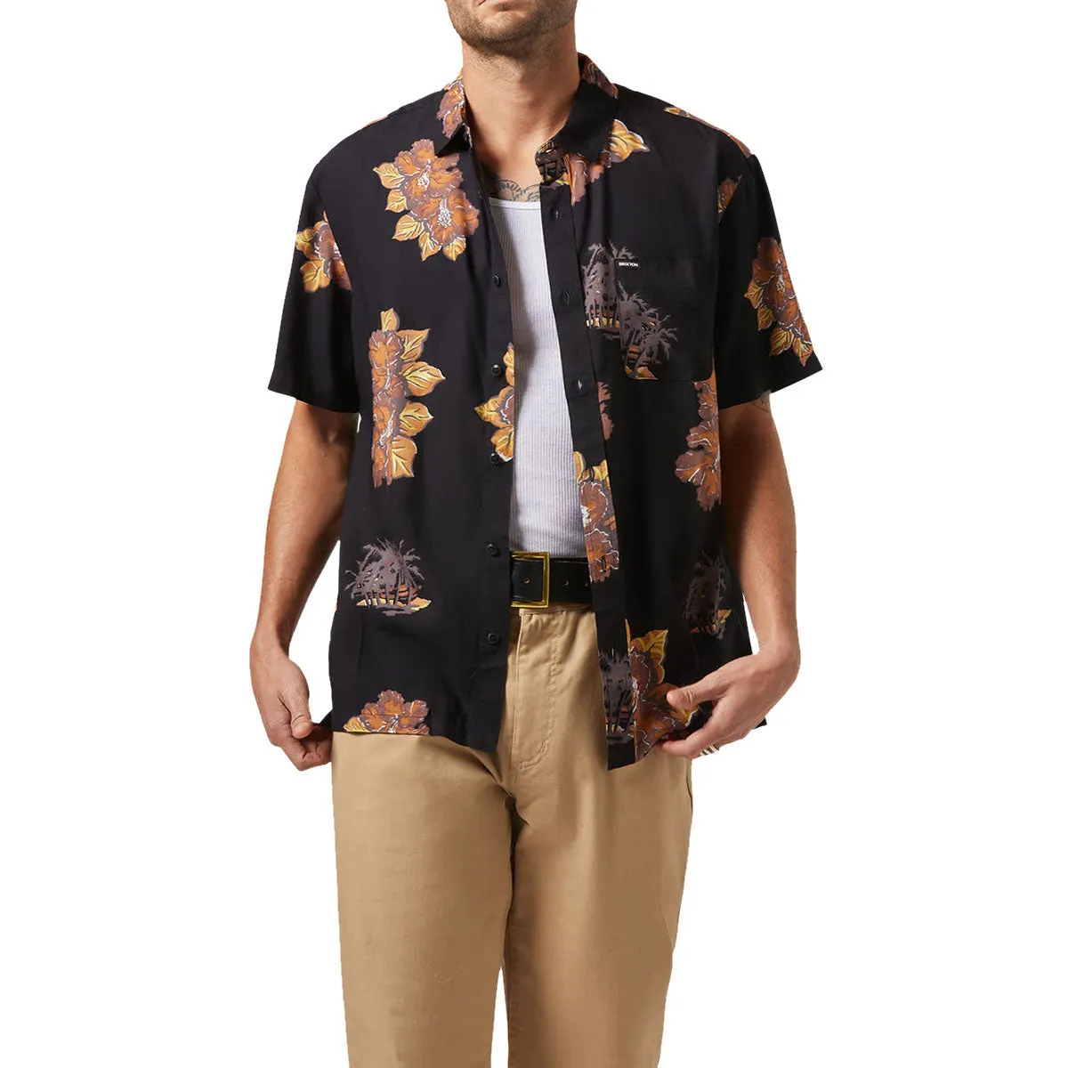 Minimalist Style Brixton Cru Print Shirt - Washed Black/Charcoal Floral