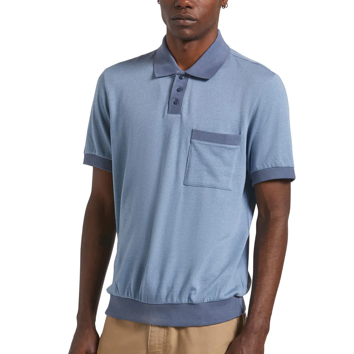 Brixton Weekend Herringbone Polo Shirt - Borrow Blue/Berring Sea Lightweight Construction