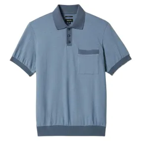 Flex Fit Collar Fitted Silhouette Brixton Weekend Herringbone Polo Shirt - Borrow Blue/Berring Sea