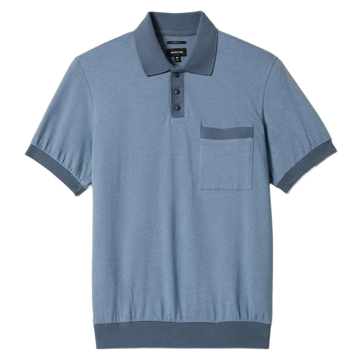 Flex Fit Collar Fitted Silhouette Brixton Weekend Herringbone Polo Shirt - Borrow Blue/Berring Sea