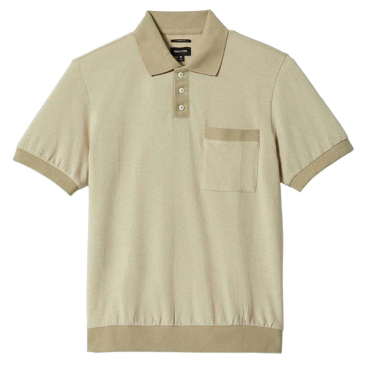 Brixton Weekend Herringbone Polo Shirt - Whitecap/Elm Nautical Look Adjustable Cuffs