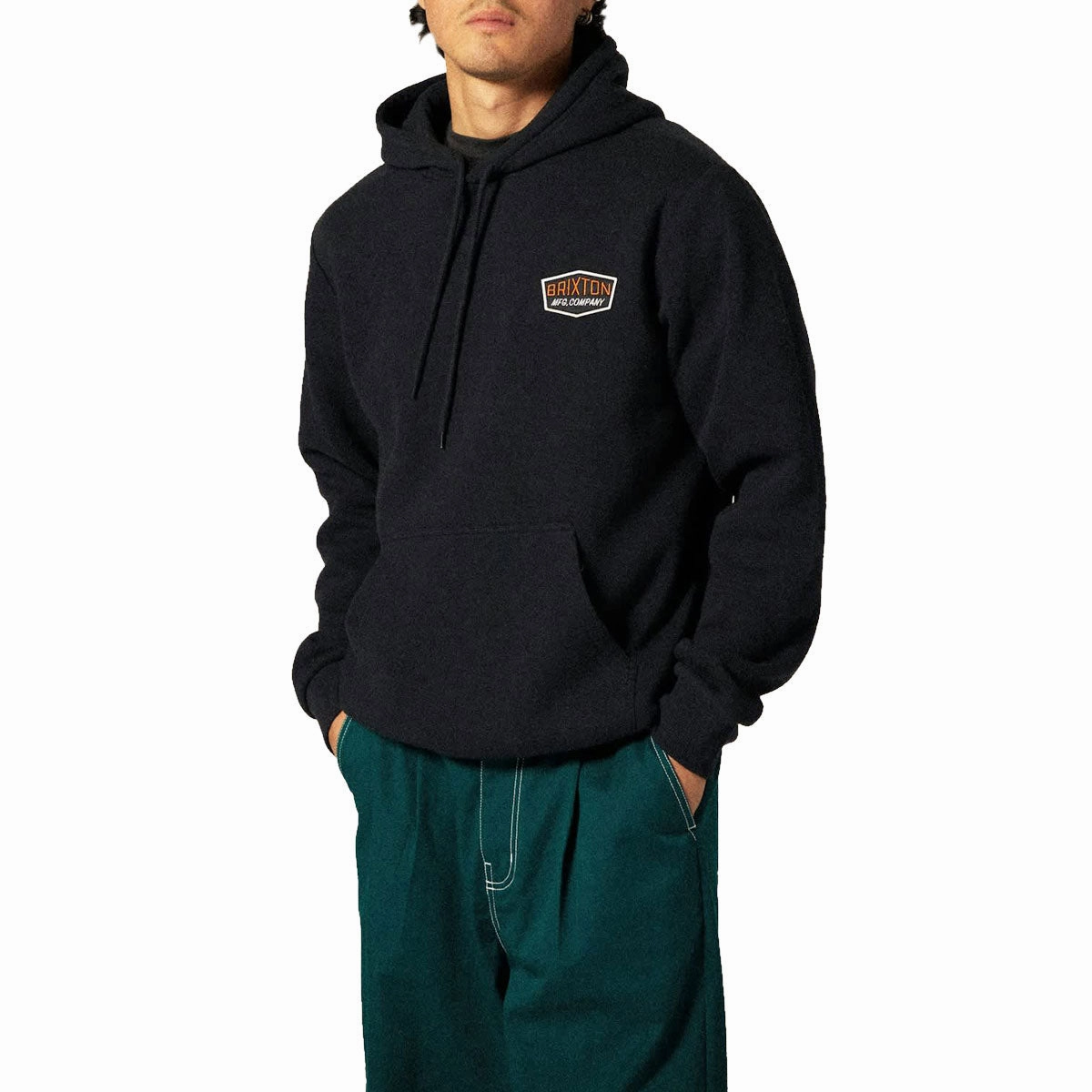 Kangaroo like Drawstring Hood Brixton Freeman Hoodie - Black