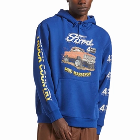 Brixton x Ford Mud Marathon Fleece Hoodie - Ford Blue Workwear High Neck Collar