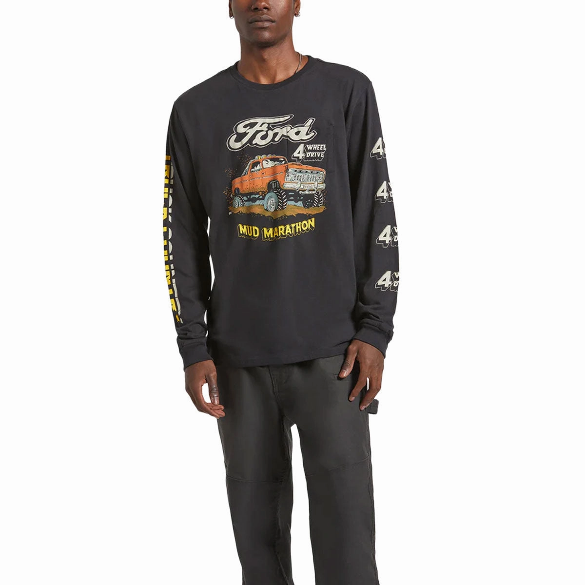 Brixton x Ford Mud Marathon Long Sleeve T-Shirt - Burnt Rubber Classic Outfit