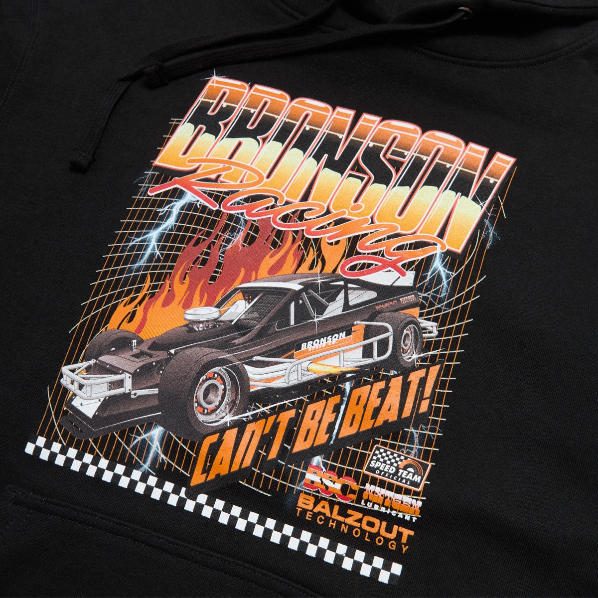 Bronson Racing Raw Hoodie - Black Ribbed Hem Details