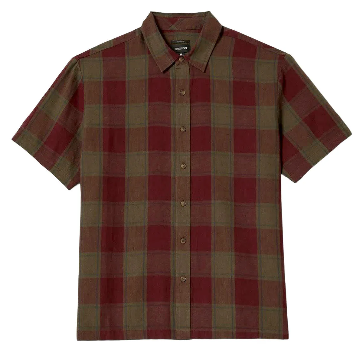 Brixton Cru Linen Blend Shirt - Olive Surplus/Port Checkered Style