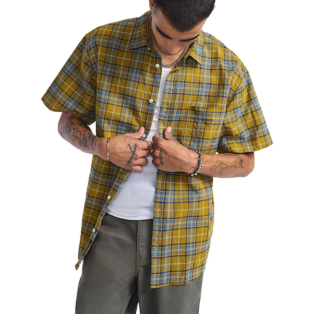 Vans Lawson Plaid Shirt - Burnt Gold/Stormy Weather Urban Trend Asymmetrical Cut