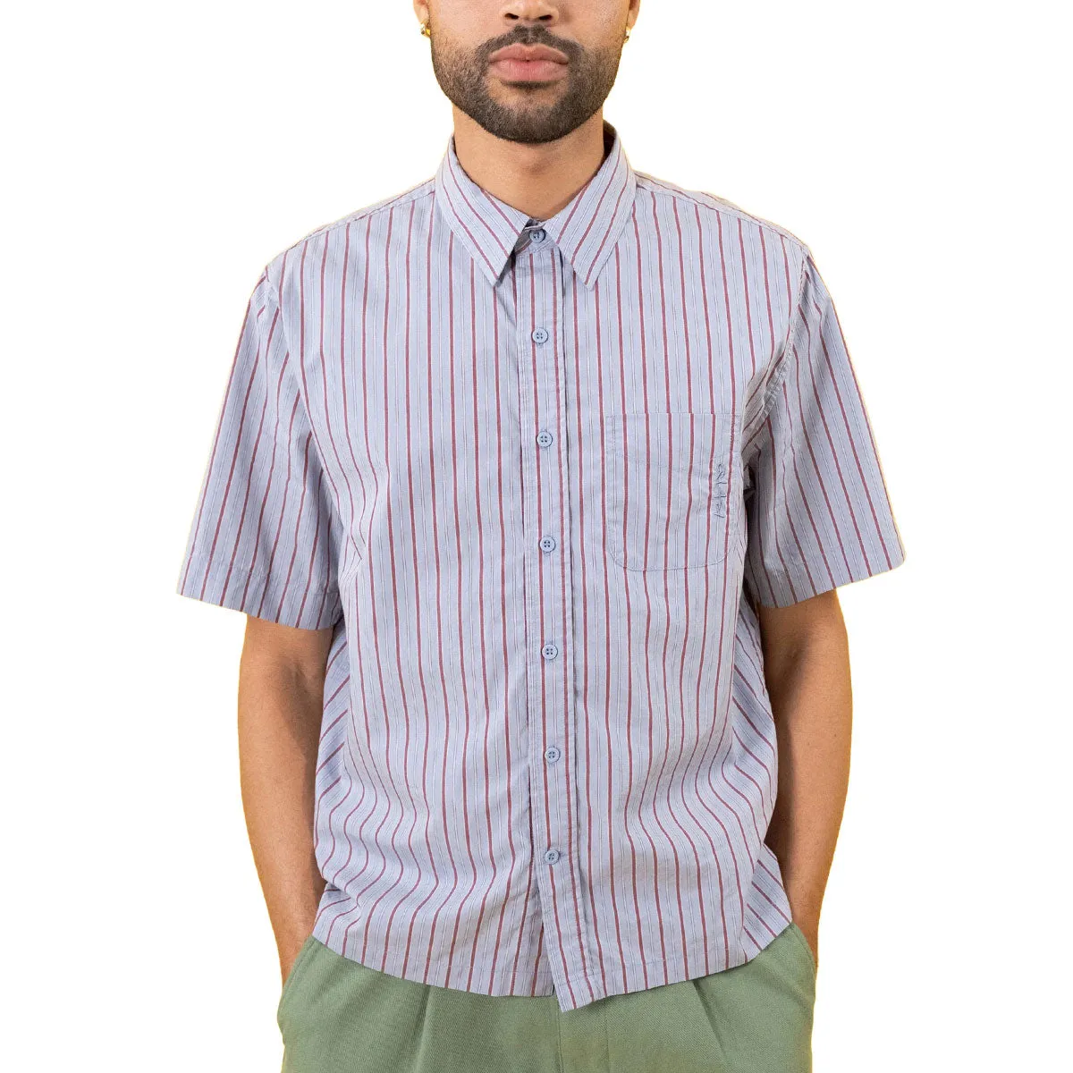 Durable Texture Quasi Kavlin Sleeve Button Up Shirt - Blue