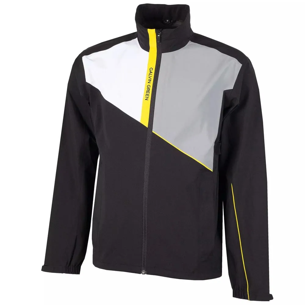 Galvin Green Apollo Waterproof Jacket - Black/White/Yellow Full Length Zipper Closure High Neck