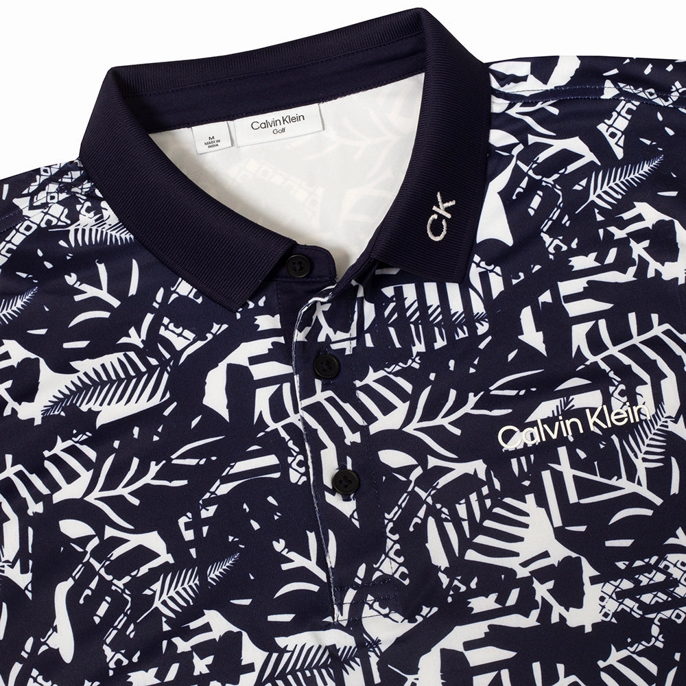 Calvin Klein Abstract Print Polo Shirt - White/Evening Blue Eco Friendly Material