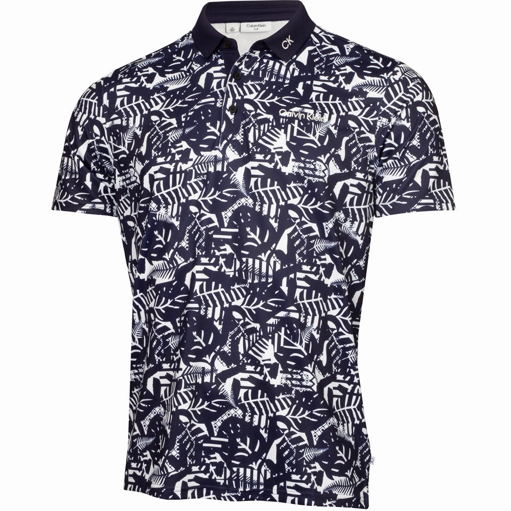proper length Calvin Klein Abstract Print Polo Shirt - White/Evening Blue