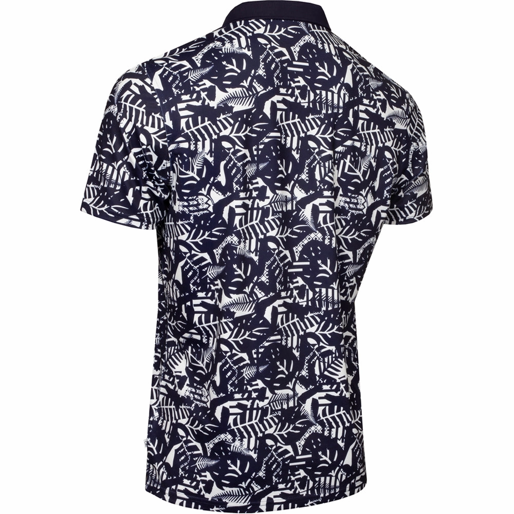 Embroidered Details Calvin Klein Abstract Print Polo Shirt - White/Evening Blue