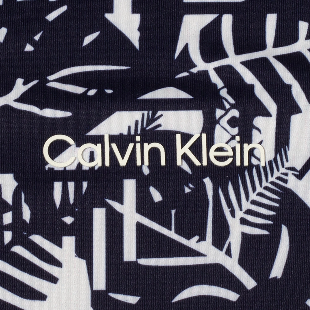 Smooth Jersey Texture Calvin Klein Abstract Print Polo Shirt - White/Evening Blue