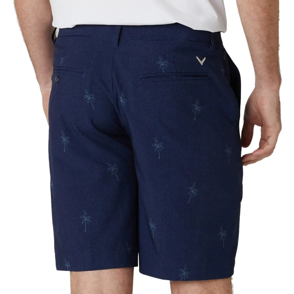 Bold Patterns Durable Waistband Callaway Palm Print Shorts - Peacoat