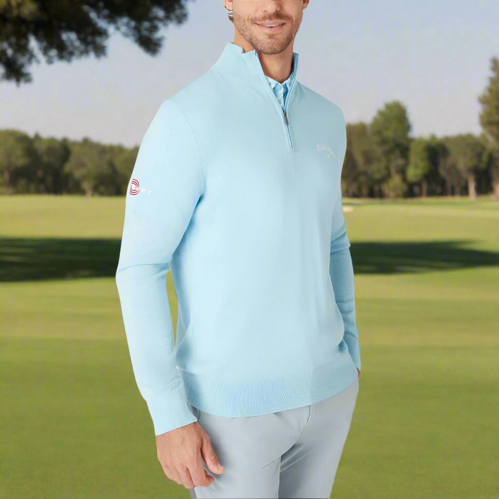hot weather wear All Season Callaway 1/4 Blended Merino Sweater - Arctic Paradise