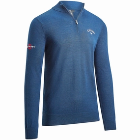 Callaway 1/4 Zip Blended Merino Pullover - Moody Blue ethnic print Linen