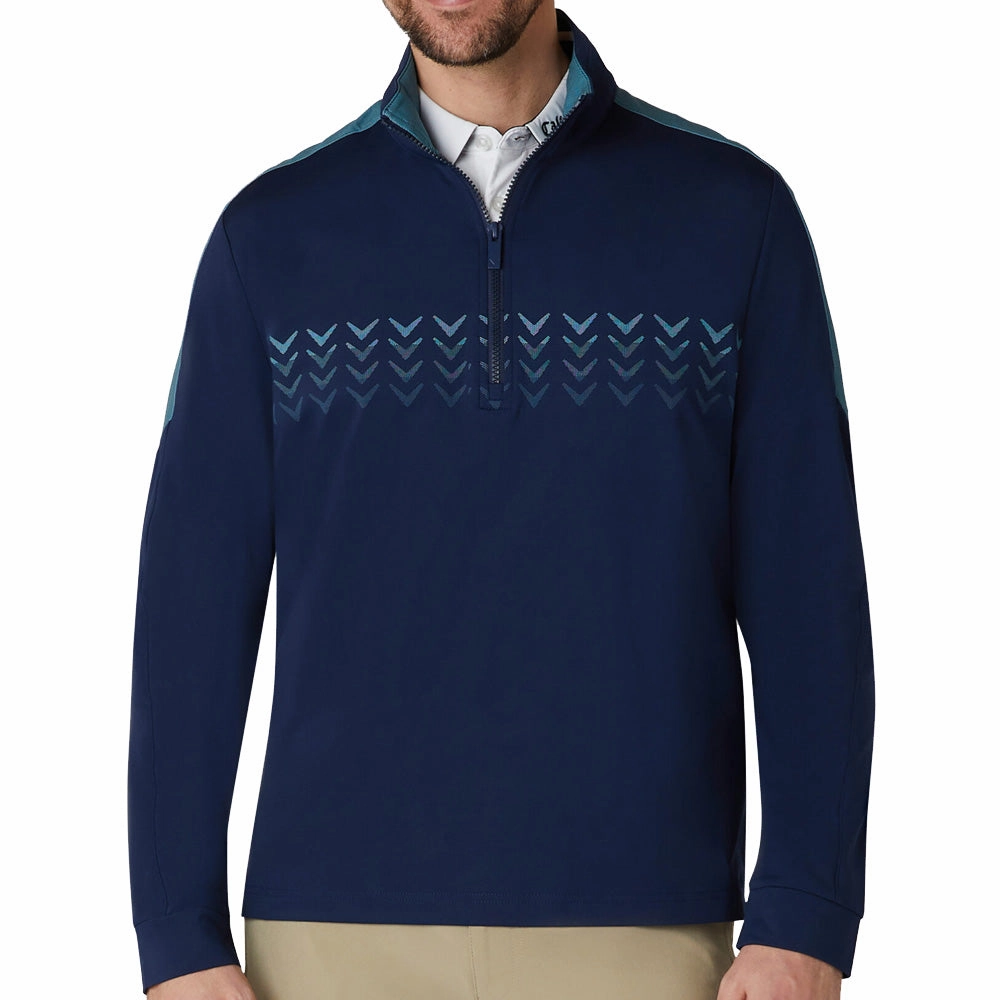 tropical print Fashion Forward Callaway 1/4 Zip Block Chev Pullover - Peacoat