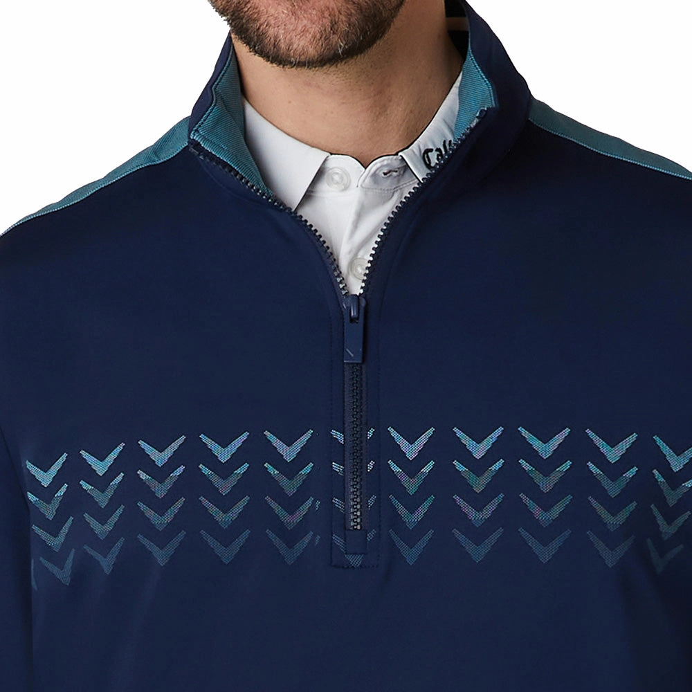 Callaway 1/4 Zip Block Chev Pullover - Peacoat Chill Look Essential Comfort